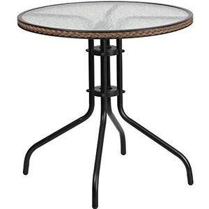 Flash Furniture 28 inch rond getemperd glas metalen tafel met rotan rand modern 28' Rotan in transparant/donkerbruin
