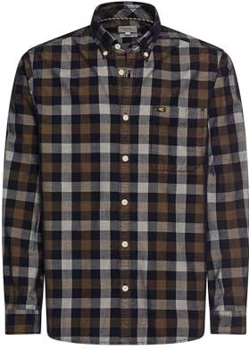 camel active - Geruit Overhemd - Donkerbruin - Lange Mouwen - Borstzak