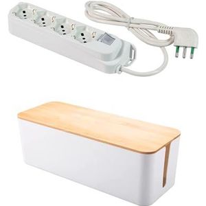 FANTON 484205S-B meervoudige stekkerdozenset + box, meervoudige stopcontact, 4 geaarde stopcontacten, 2P+T 16 A-kabel, 3 m, 3G1 H05VV-F Italiaanse stekker 2P + T 16 A, tweepolige lichtschakelaar, met