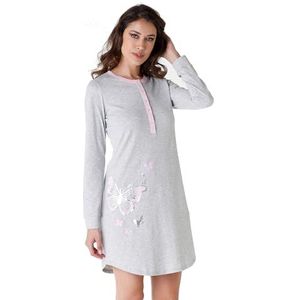 Lovable Lange mouwen met serafijnen van katoen nachthemd, grijs melange, XL dames, Grijs Melange, XL