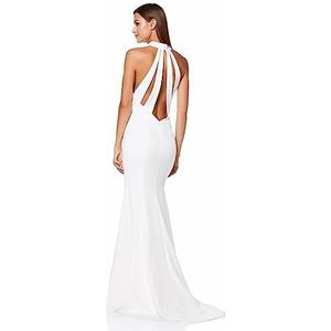 Cecily Halter Neck Maxi Dress with Back Strap Detail, Ivory, EU 42