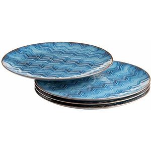 MÄSER 935073 Aquamarine, 4 grote borden met spannend glazuur, decoratieve borden van keramiek in een set van 4, ook ideaal als pizzabord en serveerbord, aardewerk, blauw