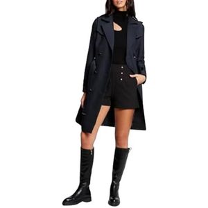 Morgan Trenchcoat met riem kunstleer details, Marineblauw, 34