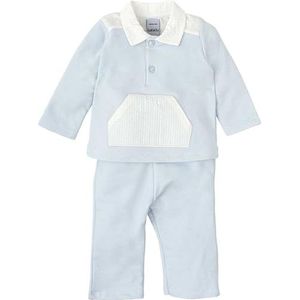 BABIDU Baby-trainingspak met polokraag, 100% zacht katoen, geribbelde details, kangoeroezak, knoopsluiting en lange broek, ideaal voor lente en zomer