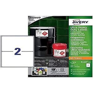Avery B7168-50 extra sterke lijm, ultra zware industriële waterdichte GHS-labels, 4 etiketten per A4 vel