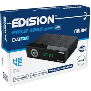 EDISION PICCO T265 pro HD terrestrische & kabelontvanger DVB-T2/C H.265 HEVC FTA Full HD PVR, USB, HDMI, SCART, S/PDIF, IR-eye, USB WiFi-ondersteuning, Universele 2in1 afstandsbediening, 2in1