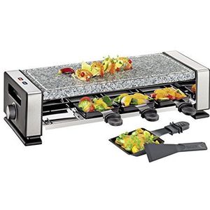 K�üchenprofi Raclette VISTA8, Raclette 8 Personen, Roestvrij Staal, Incl. Marmeren Stone Plaat, 8 Raclette Pannetjes met antiaanbaklaag en 8 Spatels, Elektrische Grill Tafelgrill, Steenplaat Grill