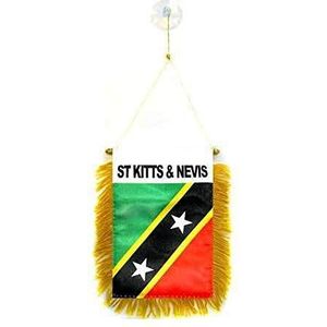 AZ FLAG - Saint Kitts and Nevis Mini Banner - 6'' x 4'' - 100% Polyester Nevisian Small Pennant for Car - Double-sided Flag with Suction Cup Hanger