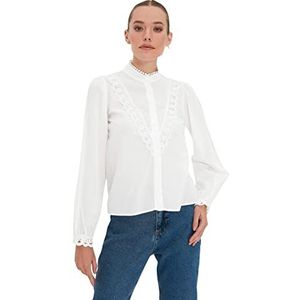 Trendyol Vrouwen Plus Size Regular Standaard Mandarijn Kraag Geweven Shirt, Kleur: wit, 64