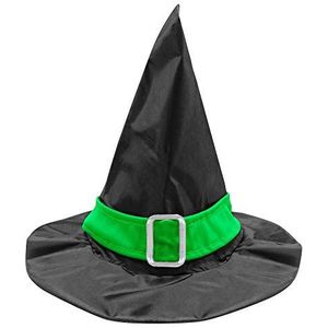 Widmann 51523 - heksenhoed met groene band en gesp, 1 stuk, eenheidsmaat voor kinderen, kleur: zwart-groen, accessoires, carnaval, Halloween, themafeest, kostuum, bekleding, heks, tovenaars.