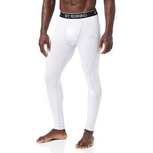 MEETYOO Mannen Leggings, Sport Compressie Panty Sneldrogende Basislaag Bodem Training Broek Voor Running Fietsen Workout Gym, Wit, L