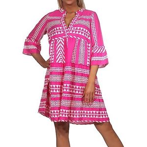 Bestseller A/S Dames VMDICTHE 3/4 Tunic WVN Top, Pink Yarrow/AOP: Ibiza Snow White, S, Pink Yarrow/Aop: ibiza Snow White, S