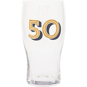 Maturi 50e verjaardag bierpintglas, goud en blauw, 570 ml, geschenkverpakking