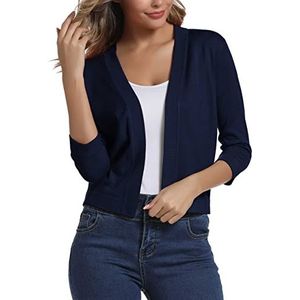 Urban CoCo Damesvest met 3/4 mouwen, cropped cardigan, elegant, schouderophaalt voor vrouwen, Marineblauw, M