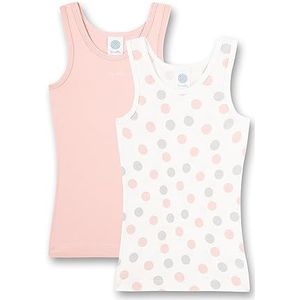 Sanetta Meisjesonderhemd (dubbelpak) dots-allover en roze | Hoogwaardig en duurzaam katoenen onderhemd voor meisjes. Inhoud: set van 2 ondergoed voor meisjes, wit pebble, 104 cm