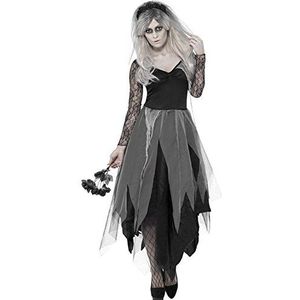 Graveyard Bride Costume, Black, with Dress & Rose Veil, (M)
