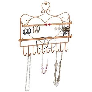 Relaxdays sieradenhouder muur, voor kettingen, oorbellen & armbanden, met hartvorm, HxBxD 30 x 36,5 x 3,5 cm, brons