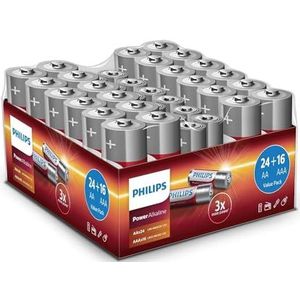 Philips Power Alkaline Batterijen - voordeelpak 40 stuks - 24x AA - 16x AAA