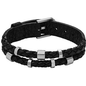 Fossil-armband voor heren Leather Essentials, armband met zwarte leren band, lengte: 256 mm, breedte: 13,7 mm, JF04473040