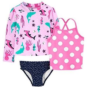 Simple Joys by Carter's Rash Guard Set voor babymeisjes, Marineblauwe stippen/roze stippen/zeeleven, 3-6 maanden