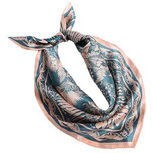 ANDANTINO 100% Pure Mulberry Silk Scarf 35"" Large Square Real Silk Headscarf –Women’s Hair Scarves and Wraps (Blue & Pink Leaves)