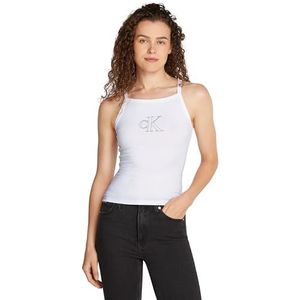Calvin Klein Jeans Dames geschetste CK Strappy Tanktop, helder wit, XS, Helder Wit, XS