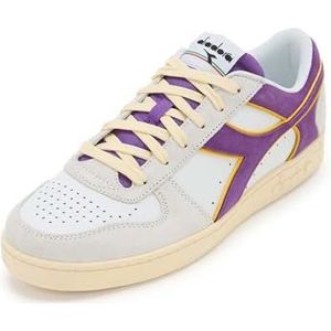 Diadora Magic Basket Low Suede Leather Gymschoenen, uniseks, volwassenen, White Deep Lavander Violet, 47 EU