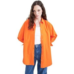 DeFacto Hemdblouse met lange mouwen voor dames, hemd met knopen voor vrijetijdskleding, koraalrood, XS