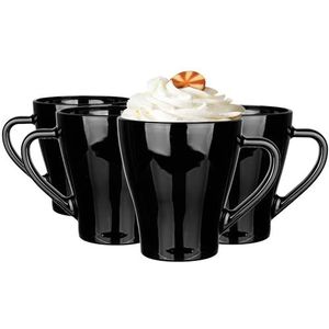 Glasmark KROSNO 1992 Hugo koffieglazen set van 4 cappuccino-ijskoffieglazen mokken vaatwasmachinebestendig zwart 4x360 ml