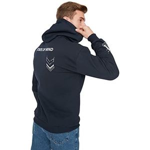 Trendyol Heren motto lange mouwen ontspannen sweatshirts, Donkerblauw, XL