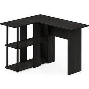 Furinno Abbott L-vormig bureau met planken, hout, espresso/zwart, 87,5 x 87,5 x 73,51 cm