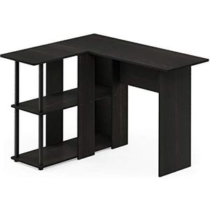 Furinno Abbott L-vorm schrijfbureau, computerbureau met boekenplank, espresso/zwart