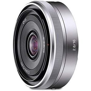 Sony SEL-16F28 Super groothoeklens (vaste brandpuntsafstand, 16 mm, F2.8, APS-C, geschikt voor A6000, A5100, A5000 en Nex series, E-Mount) zilver