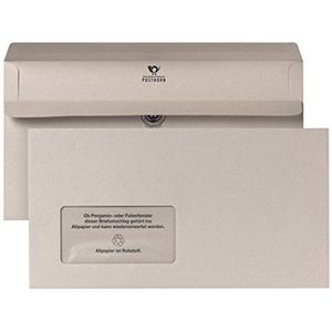 POSTHORN compacte envelop (1000 stuks), zelfklevende envelop met venster, blauwe engel-gecertificeerde enveloppen van 100% gerecycled papier, grijs, 125 x 235 mm, 80 g/m²