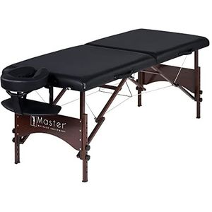 Master Massage Argo Mobiel massagebed, 71 cm, inklapbaar, massagebed, massagebank tafel, draagbaar, beauty-bed, walnoothouten poten en draagtas, zwart
