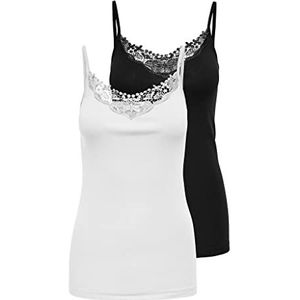 ONLY Onkira Life Lace Singlet voor dames, set van 2 stuks, Noos top, zwart (zwart, verpakking: zwart en wit), L