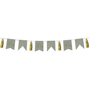 Folat 68481 vlaggetjesslinger grijs met kwastjes Golden Dawn-decoraties slinger voor verjaardag, kinderverjaardag, 4 m