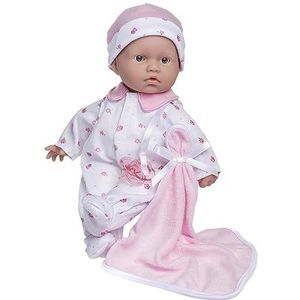 JC Toys La Baby pop met zacht lichaam, 27,9 cm, wasbaar, afneembaar, roze, met hoed en deken, voor kinderen vanaf 12 maanden