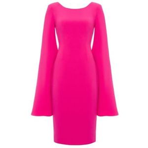 Swing Fashion Roze elegante kokerjurk met lange mouwen en split | Maat 42, roze, 42