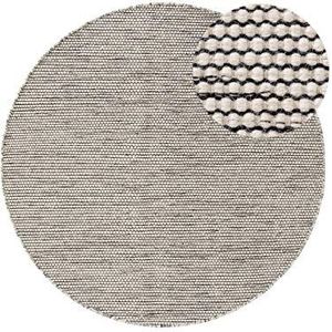 benuta Wollen tapijt Rocco beige/zwart ø 100 cm rond laagpolig vlak weefsel voor woonkamer, slaapkamer, eetkamer of kinderkamer