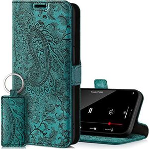 SURAZO Premium 2.0 telefoonhoes voor Samsung Galaxy S22 Ultra 5G, magnetische echt lederen hoes, beschermhoes met [standfunctie, kaartenvak, RFID-bescherming, bloemenpatroon] handgemaakte klaphoes,