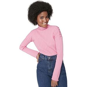 Trendyol Dames Slim Basic Standing Collar Knitwear Trui, roze, S