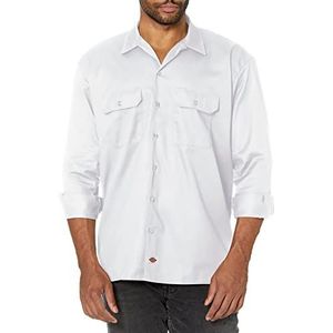 Dickies Mannen met lange mouwen en normale pasvorm casual overhemd, Kleur: wit, L