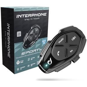INTERPHONE Sport HD - Enkele intercom voor motorhelm met hoofdtelefoon HD Hifi 40 mm 4 motorrijders, afstand 1 km, autonomie 20 uur, stand-by 1.000 uur, TFT, GPS, waterdicht, universeel model 2024