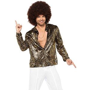Leg Avenue 85586 - goldfolie Disco Shirt mit Knöpfen und Zebra Druck, Männer Karneval Kostüm Fasching, XL, schwarz/gold
