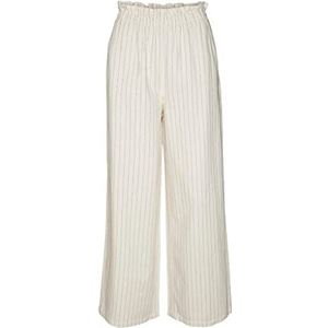 VERO MODA Dames VMMINASAIY HR Wide Pant broek, Oatmeal/Stripes: Navy Blazer Stripes, S/30, Oatmeal/Stripes: navy Blazer Stripes, S/30L