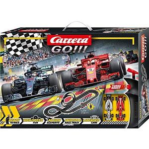 Carrera 20062482 GAAN!!! Speed Grip racebaanset, 5,3 m racebaan met Vettel's Ferrari SF71H; Hamilton's Mercedes-AMG F1 W09 EQ Power+, met 2 handbedieningen en baanonderdelen