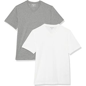 Amazon Essentials Heren Slim-Fit T-shirt met korte mouwen en V-hals, set van 2, donkergrijs heather/wit, XX-Large