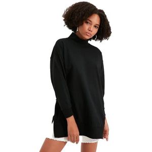 Trendyol Dames staande kraag effen oversized sweatshirt, zwart, XL, Zwart, XL