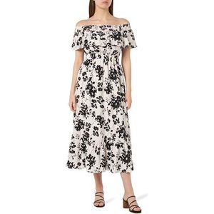 IKITA Dames midi-jurk met all-over print 19223065-IK01, wit zwart, S, Midi-jurk met all-over print, S